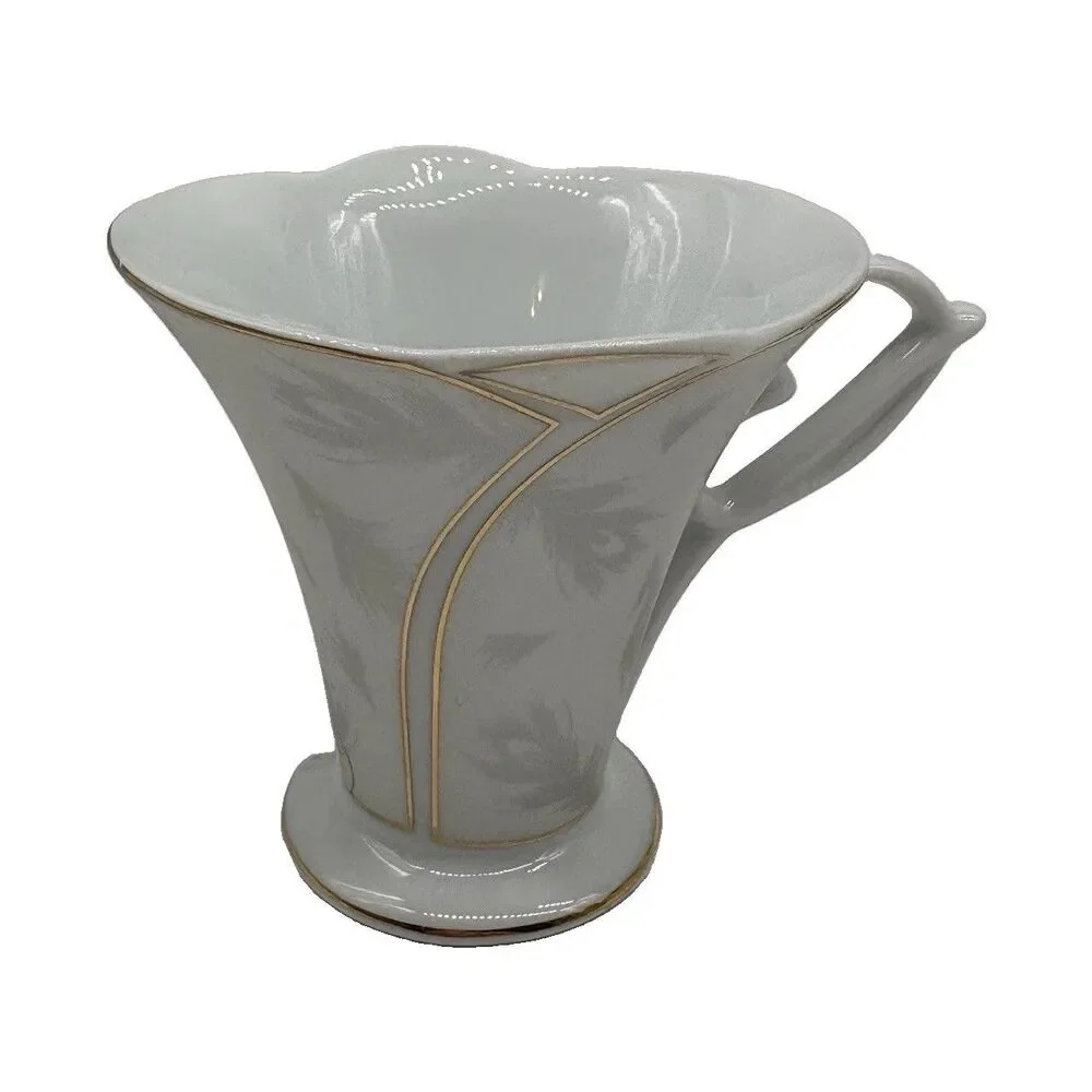 White Porcelain Coffee Cup Gold Trim Floral Decor Art Nouveau 200 ml